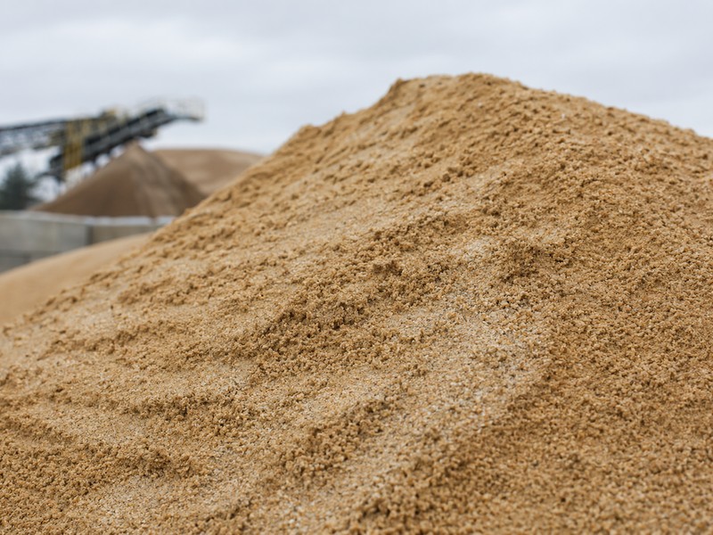 Washed construction sand stockpile ready for loading